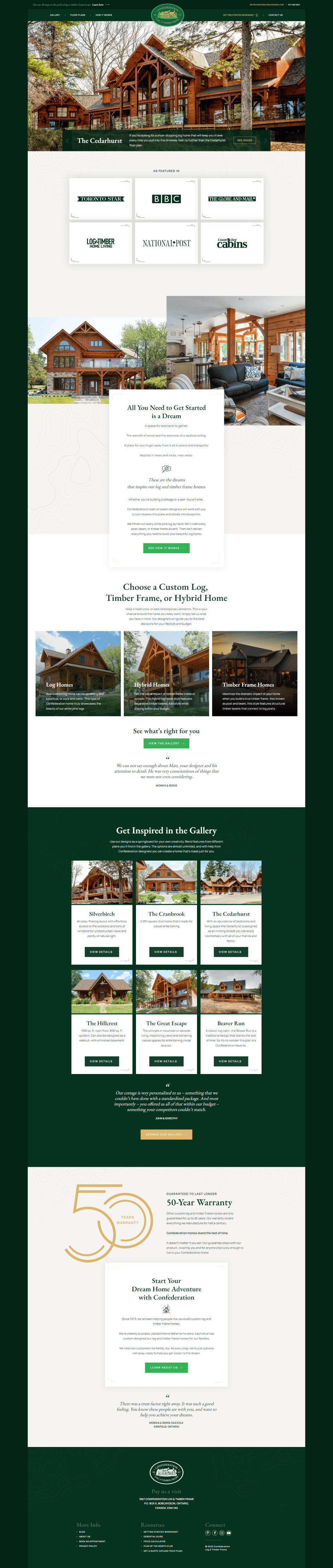 Confederation log homes homepage
