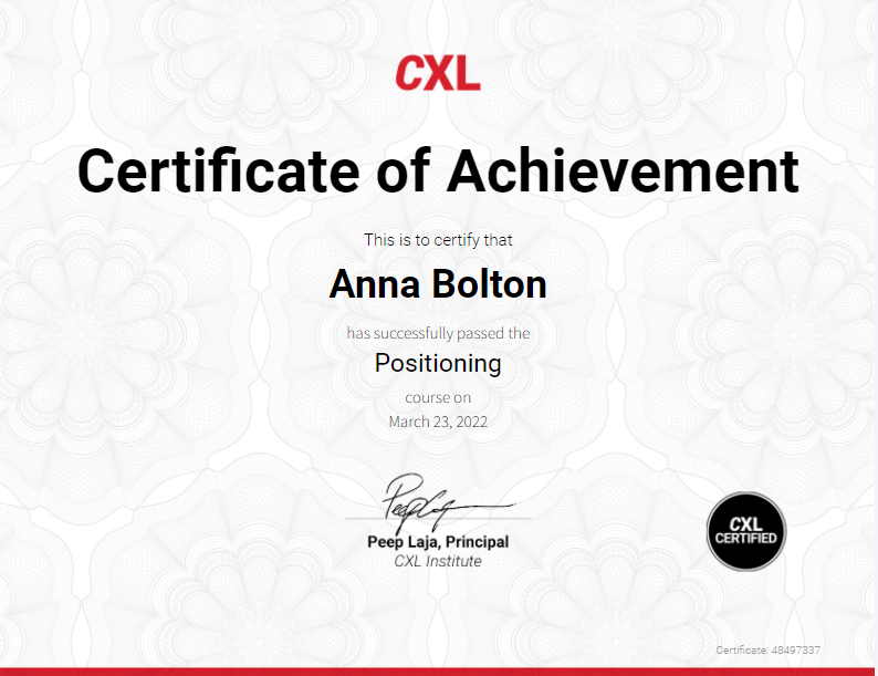 CXL Positioning Certificate