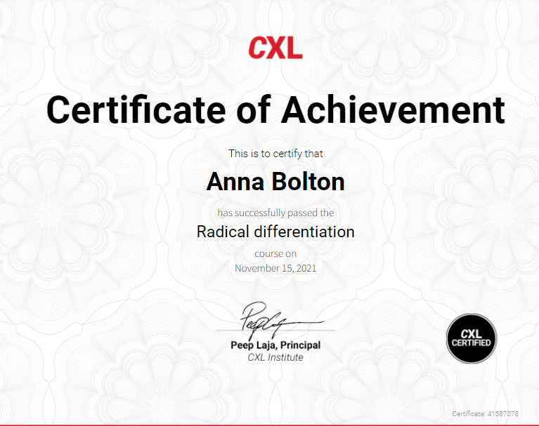 CXL Radical Differentiation Certificate