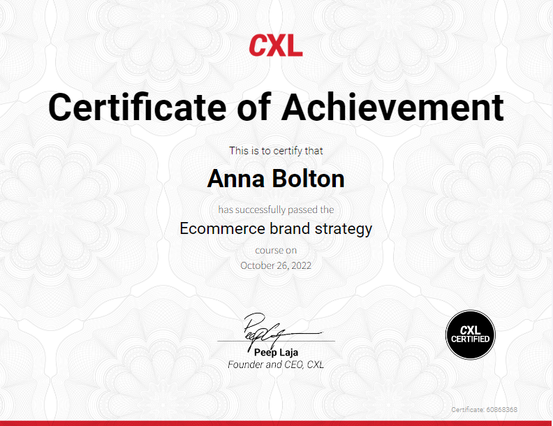 CXL Ecommerce Brand Strategy Certificate