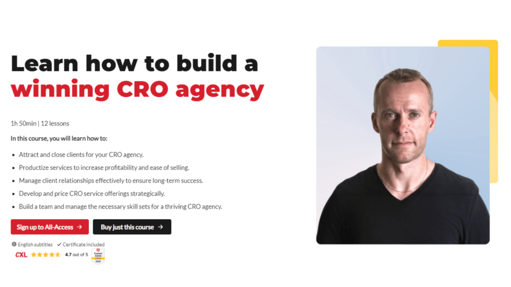 CRO Agency Masterclass course page screenshot