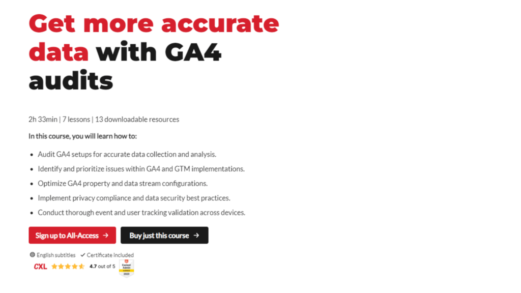 GA4 Audit course page screenshot