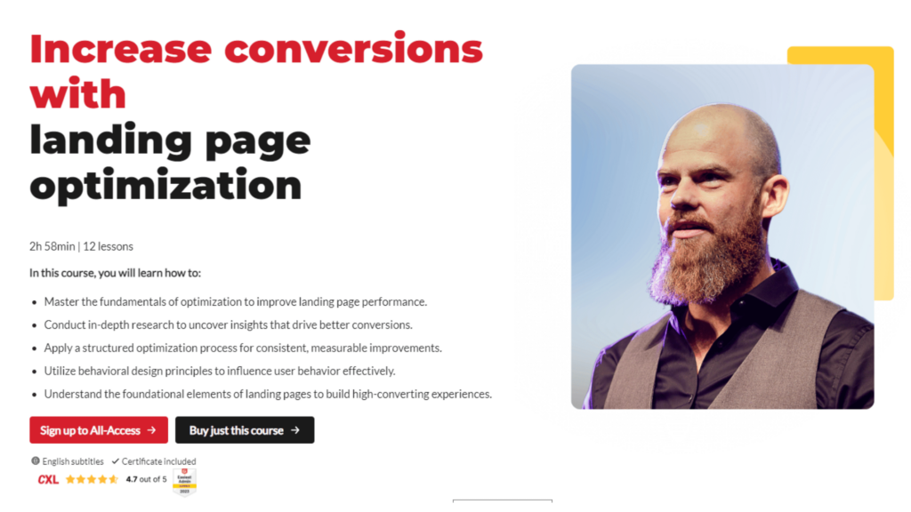 Screenshot of CXL course, Landing Page Optimization