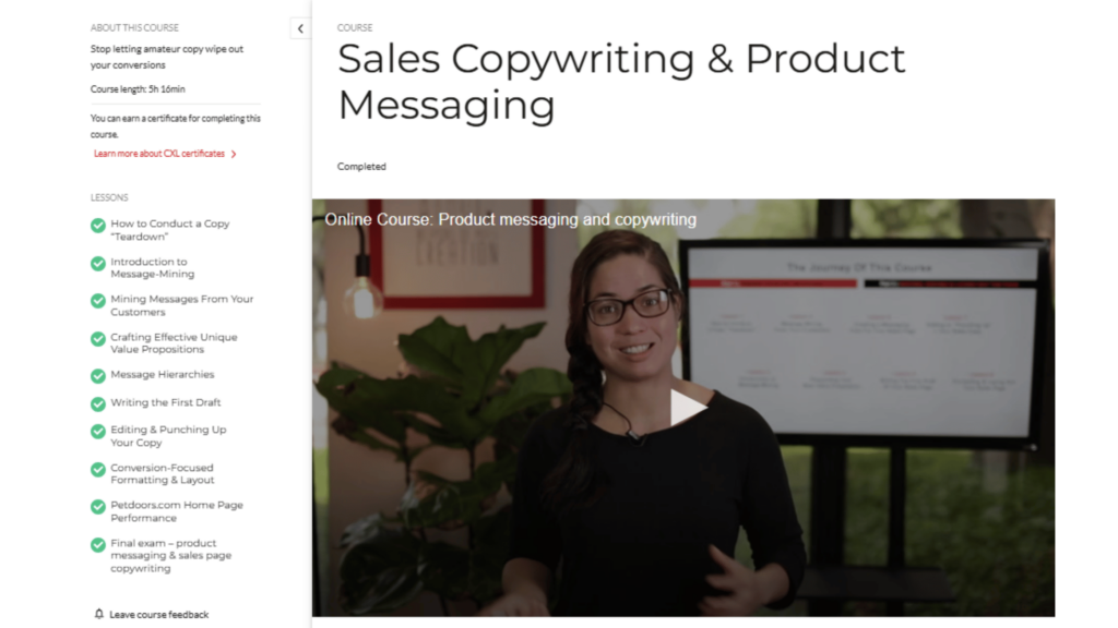 Sales Copywriting and Product Messaging course screenshot