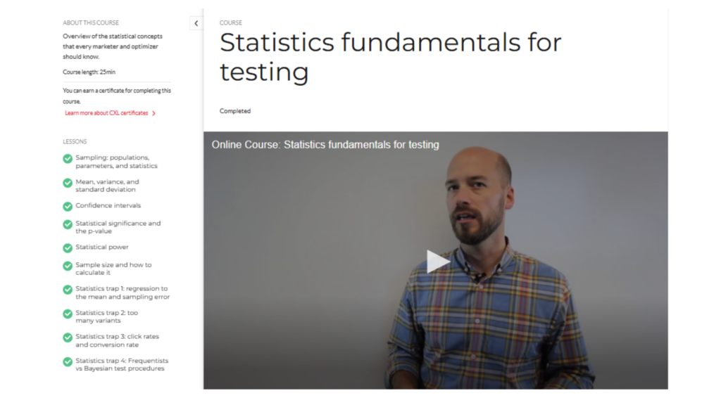 Statistics Fundamentals for Testing course screenshot