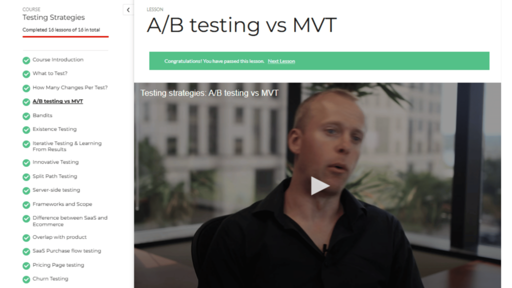 Screenshot of Testing Strategies CXL course 